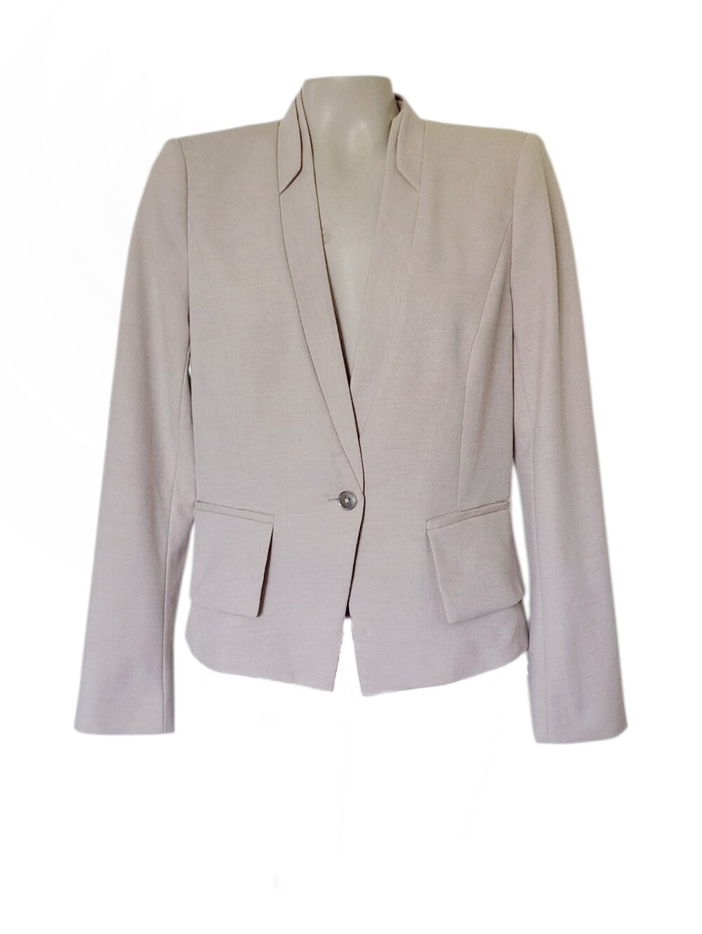 White House Black Market Blazer Size 8 Taupe Beige Tailored Belted Back Stretch